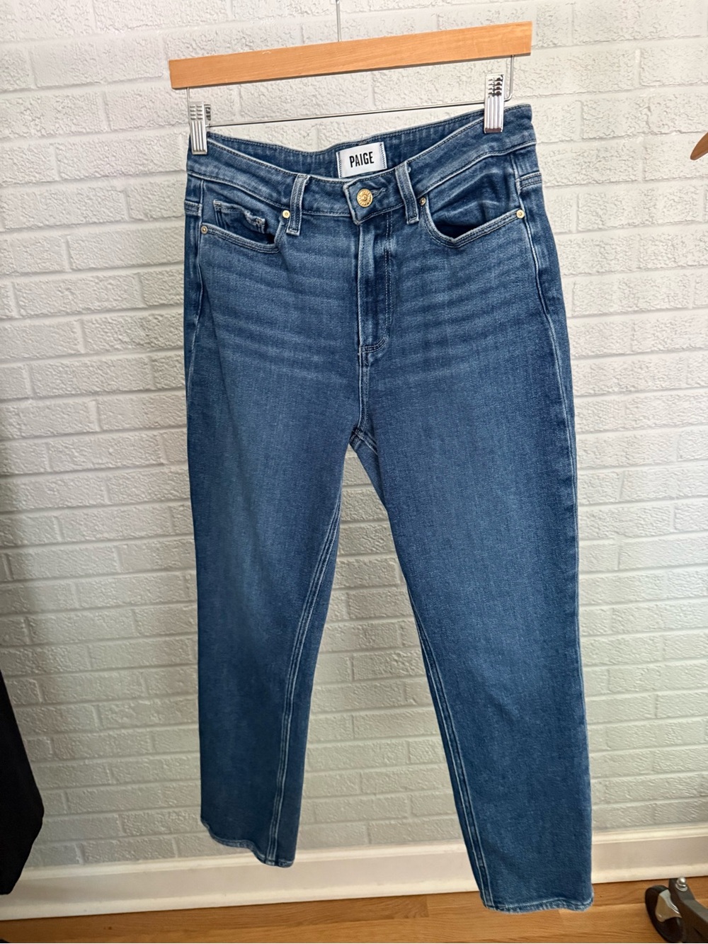 PAIGE Straight Leg Jeans in Medium Blue Wash